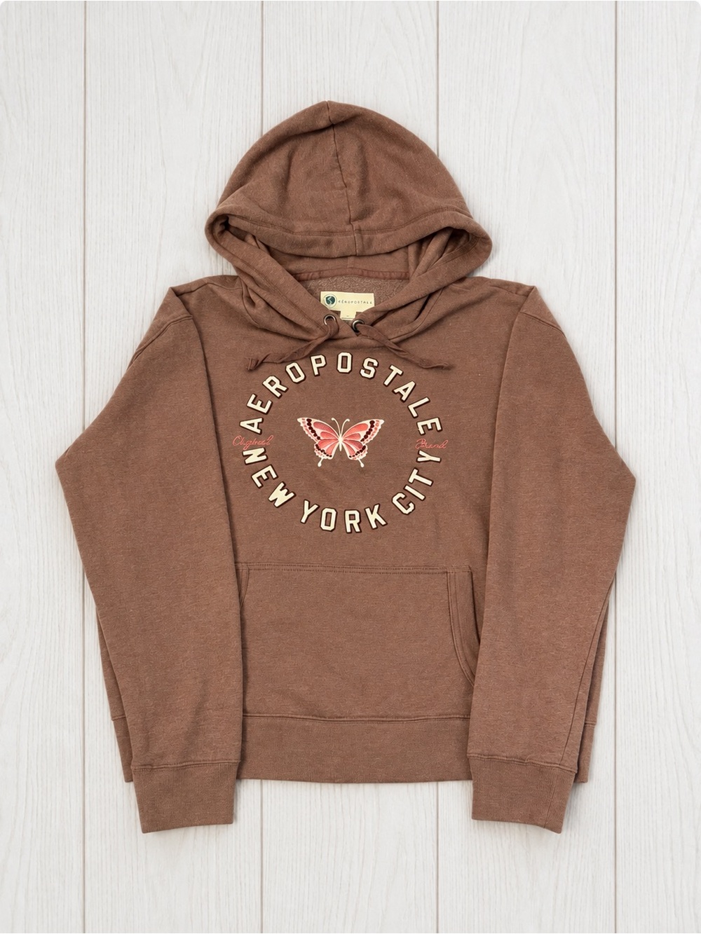 Aéropostale Brown Butterfly Graphic Pullover Hoodie XL Y2K Style